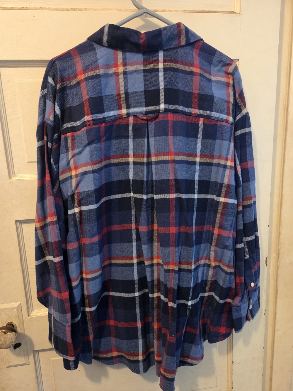 Old Navy Plaid Boyfriend Shirt in Navy, Red, Mustard - Picture 3 of 3